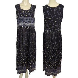 M.P.H. Dress XL black white beaded crinkled‎ print floral Sleeveless Bohemian